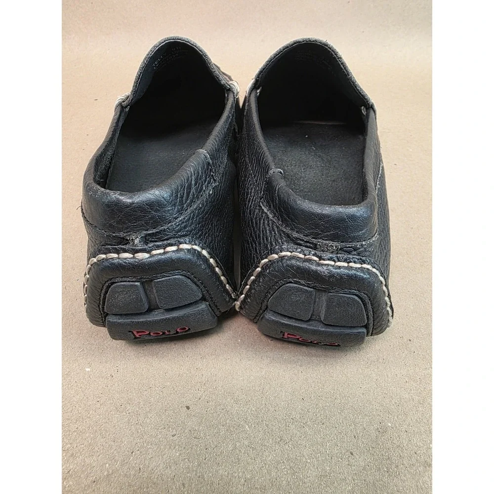 Polo Ralph Lauren (Sz 9 D) Telly Driving Shoes Loafers Black Pebbled Leather